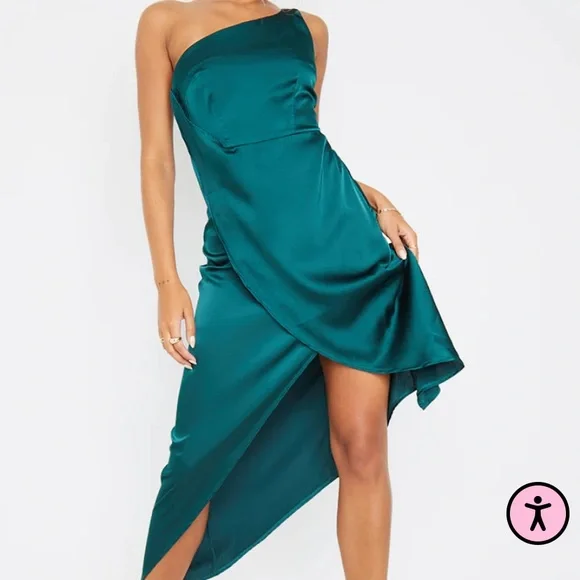 forest green one shoulder dress ZAPAKASA Women Dark Green One Shoulder A-Line Ruched Long Bridesmaid Dress main image 0